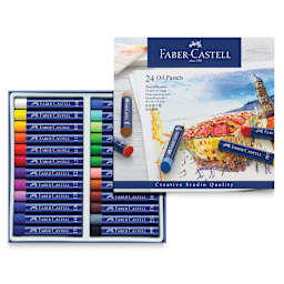Faber-Castell Goldfaber Studio Oil Pastel Set - Package open showing tray of 24 colors