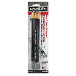General's Peel and Sketch Charcoal Sets - Front of package of 3 assorted Charcoal pencils