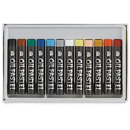 Niji Oil Pastel Sets -Top view of Set of 12 colors in tray