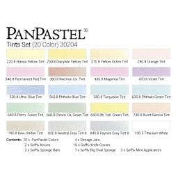 PanPastel Artists’ Painting Pastels Set - Tints, Set of 20 - color chart