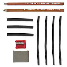 General's Charcoal Drawing Assortment, contents laid out
