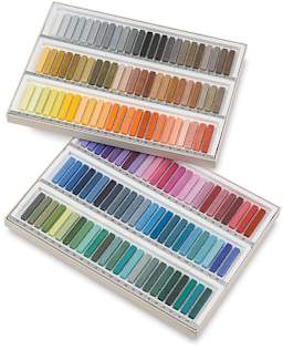 Holbein Artists' Soft Pastel Set - Set of 144 Assorted Colors shown open in package trays