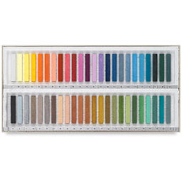 Holbein Artists' Soft Pastel Set - Set of 48 Landscape Colors shown open in package trays