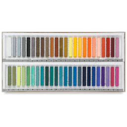 Holbein Artists' Soft Pastel Set - Set of 48 Assorted Colors shown open in package trays