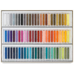 Holbein Artists' Soft Pastel Set - Set of 72 Assorted Colors shown open in package trays