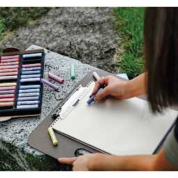 Blick Artists' Soft Pastels, adult drawing with pastels in hand
