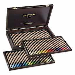 Caran d'Ache Pastel Pencil Set - Assorted Colors, Wooden Box, Set of 84 contents