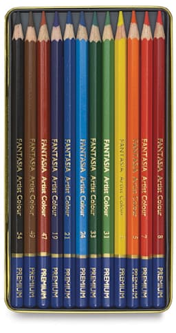 Fantasia Colored Pencil Sets - Set of 12 shown open in storage tray
