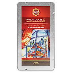 Koh-I-Noor Polycolor Dry Color Drawing Pencils, Set of 12. Front of package.