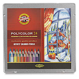 Koh-I-Noor Polycolor Dry Color Drawing Pencil Set - Assorted Colors, Tin, Set of 24, front of package