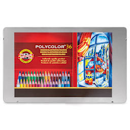 Koh-I-Noor Polycolor Dry Color Drawing Pencils, Set of 36. Front of package.