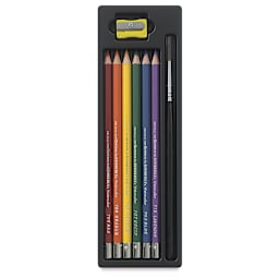 Kimberly Watercolor Pencils and Sets - Open package of 6 pc Primary Colors Set with brush