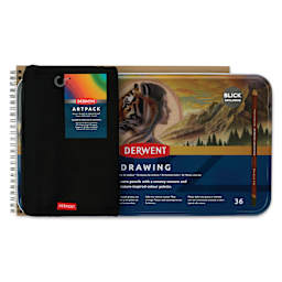 Derwent Drawing Pencils - Blick Exclusive! Set of 36 with Sketch Pad and Artpack, front of packaging