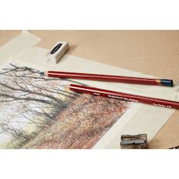 Derwent Drawing Pencils - Set of 6, pencils with drawing on desk