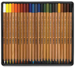 Lyra Rembrandt Aquarell Pencil Sets - Set of 24 Colors shown in open storage tin