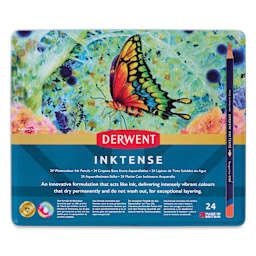 Derwent Inktense Pencils - Tin Box, Set of 24, front of tin