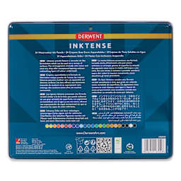 Derwent Inktense Pencils - Tin Box, Set of 24, back of tin