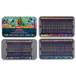 Derwent Inktense Pencils - Tin Box, Set of 100, layers of tin next to cover