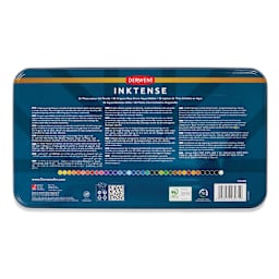 Derwent Inktense Pencil Set - Assorted Colors, Tin Box, Set of 36, back of tin
