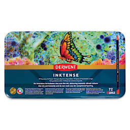 Derwent Inktense Pencils - Tin Box, Set of 72, front of tin