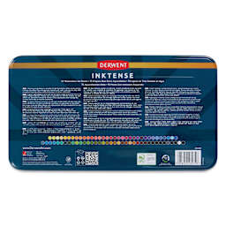 Derwent Inktense Pencils - Tin Box, Set of 72, back of tin