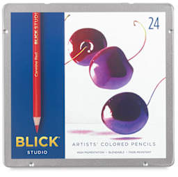 Blick Studio Artists' Colored Pencils - Assorted Colors, Set of 24. Front of cloased tin box. 