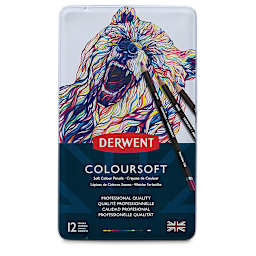 Derwent Coloursoft Pencil Set - Assorted Colors, Tin Box, Set of 12 (front of package)