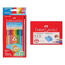 Faber-Castell Grip Watercolor EcoPencil - School Pack, set of colored pencils and box of sharpeners