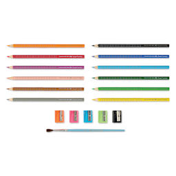 Faber-Castell Grip Watercolor EcoPencil - School Pack, Set of 300, contents laid out