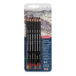 Derwent Tinted Charcoal Pencil Set - Front view of Blister Pack, Set of 6