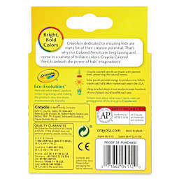 Crayola Short Colored Pencils - Assorted Colors, Set of 12, back of the packaging