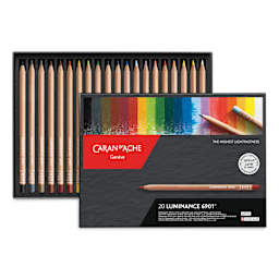 Caran d'Ache Luminance Colored Pencils - Assorted Colors, Set of 20 open box with contents