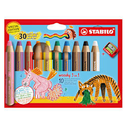 Stabilo Woody 3 in 1 Pencils - Set of 10 with Sharpener, Special Edition Colors
