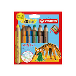 Stabilo Woody 3 in 1 Pencils - Set of 6, Tiger Colors