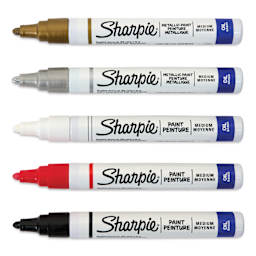 Sharpie Oil-Based Paint Marker Set - Assorted and Metallics, Medium Point, Set of 5, caps off