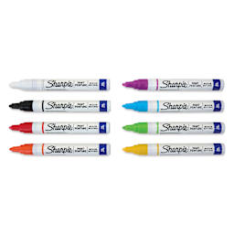 Sharpie Oil-Based Paint Marker - Assorted Colors, Medium Point, Set of 8, laid out with caps off