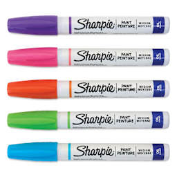 Sharpie Oil-Based Paint Marker - Fashion, Medium Point, Set of 5, laid out with caps on