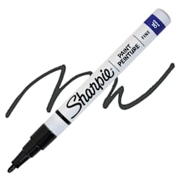 Sharpie Oil-Based Paint Marker - Black, Fine Point, swatch and marker