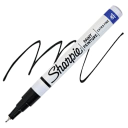 Sharpie Oil-Based Paint Marker - Black, Extra Fine Point, swatch and marker