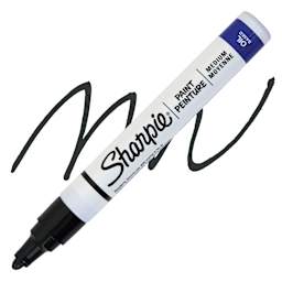 Sharpie Oil-Based Paint Marker - Black, Medium Point, swatch and marker