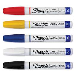 Sharpie Oil-Based Paint Marker Set - Assorted, Medium Point, Set of 5, laid out with caps on