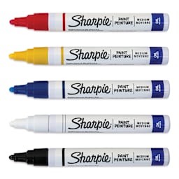Sharpie Oil-Based Paint Marker Set - Assorted, Medium Point, Set of 5, laid out with caps off