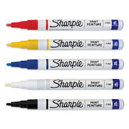 Sharpie Oil-Based Paint Marker Set - Assorted, Fine Point, Set of 5, laid out with caps off