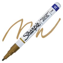 Sharpie Oil-Based Paint Marker - Metallic Gold, Fine Point, swatch and marker