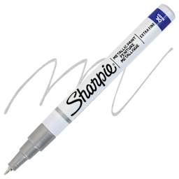 Sharpie Oil-Based Paint Marker - Metallic Silver, Extra Fine Point, swatch and marker