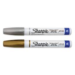 Sharpie Oil-Based Paint Marker - Gold and Silver, Medium Point, Set of 2, laid out with caps on