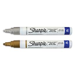 Sharpie Oil-Based Paint Marker - Gold and Silver, Medium Point, Set of 2, laid out with caps off