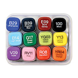 Copic Classic Marker - Basic Colors, Set of 12 (top view)