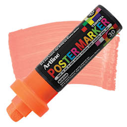 Artline Poster Markers - 30 mm Tip, Fluorescent Orange marker and swatch