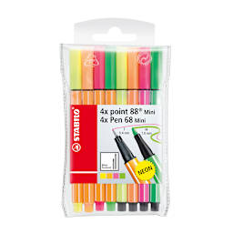 point 88 & Pen 68 Wallet Sets 8-Pen Neon Mini Wallet Set (4 point 88 & 4 Pen 68) - Peggable